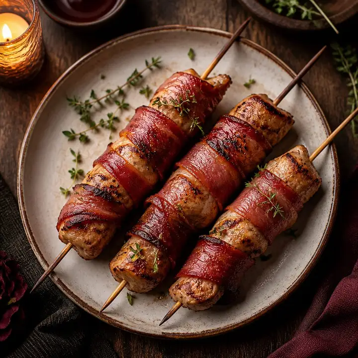 Chicken Skewers Wrapped in Ham — Porta Crveni Pevac