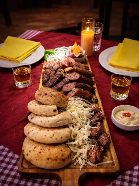 Plata domaćeg roštilja uz lepinje i kajmak — Porta Crveni Pevac, Niš