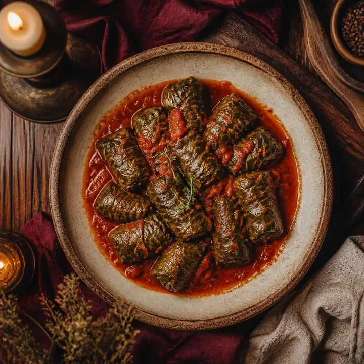 Hand-Rolled Vine Leaves Stuffed with Rice & Meat — Porta Crveni Pevac